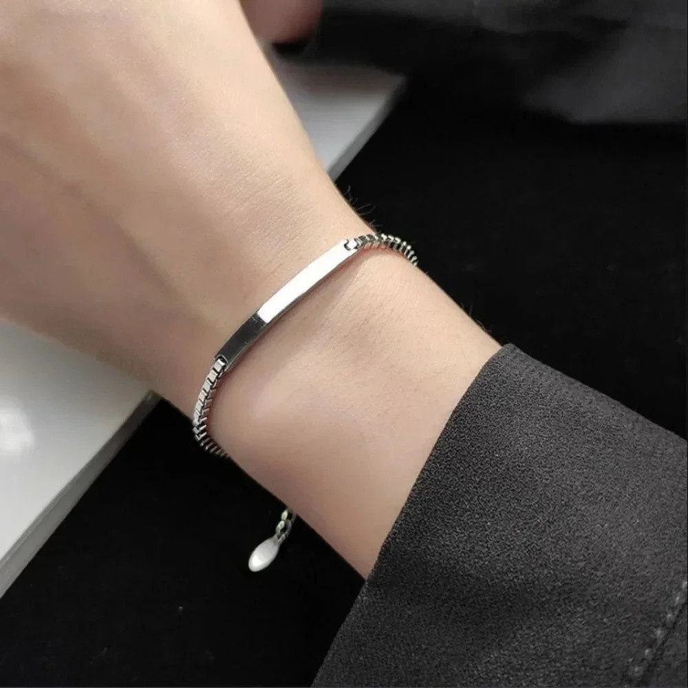 925 Sterling Silver Bar Bracelet Dainty Minimalist Box Chain Bracelet